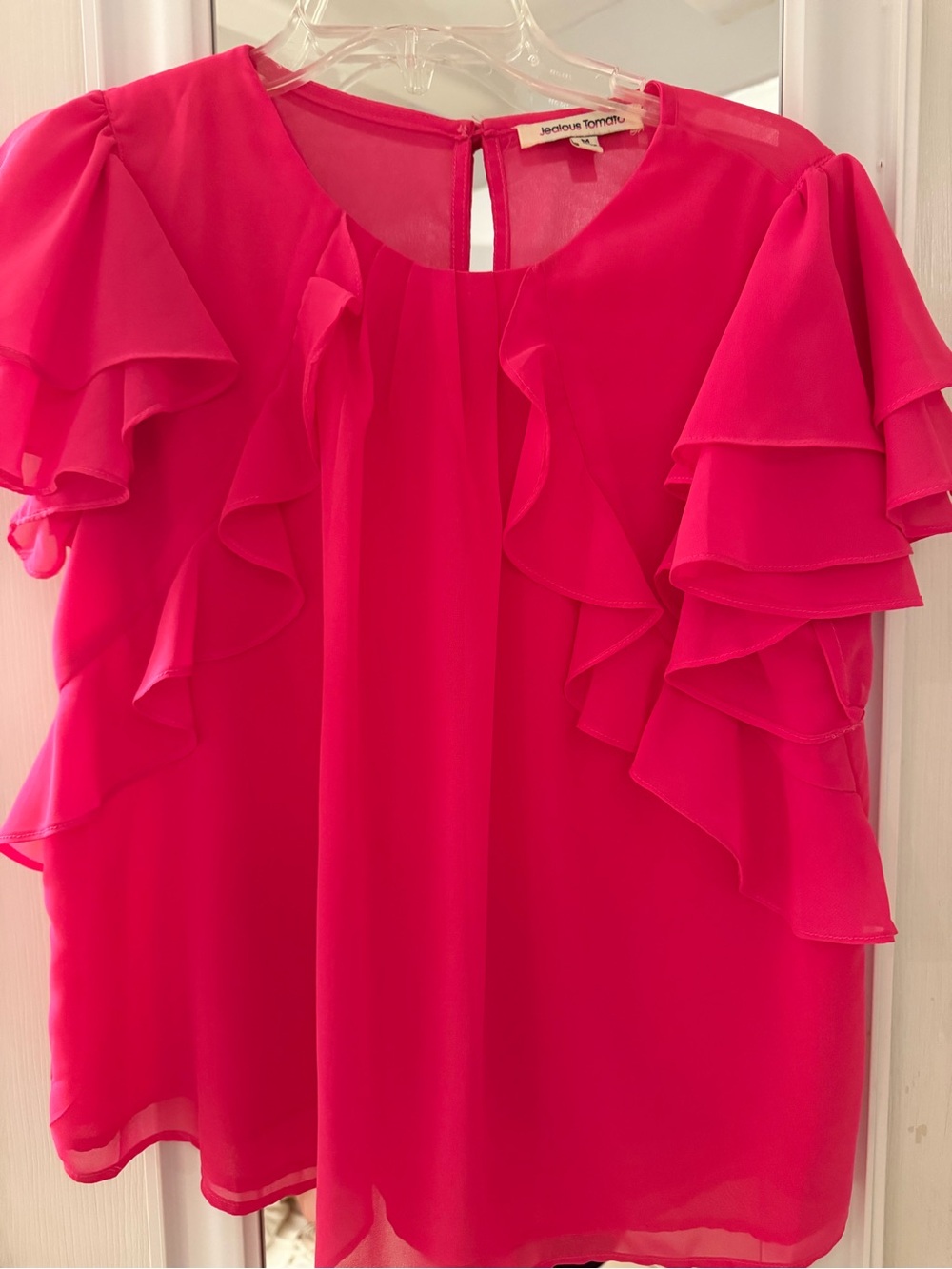 sofia by sofia vergara Bright Pink Ruffled Short Sleeve Blouse